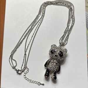NWT JTV Off Park Collection Silver and Black Panda Pendant Necklace